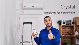  Presentation with conditioner - Theme with hispanic-repairman-working-with-air background and a light gray colored foreground