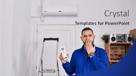  Presentation with conditioner - Presentation design featuring hispanic-repairman-working-with-air background and a  colored foreground