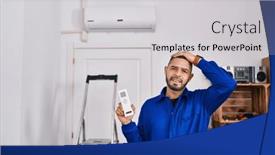  Presentation with conditioner - Presentation featuring hispanic-repairman-working-with-air background and a light gray colored foreground