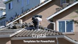  Presentation with tile - Slides enhanced with hispanic roofer laying roofing tile background and a tawny brown colored foreground