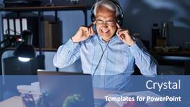  Presentation with call center agent reporting - PPT layouts enhanced with hispanic-senior-man-wearing-call background and a  colored foreground