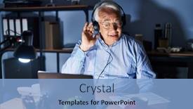  Presentation with call center - PPT theme having hispanic-senior-man-wearing-call background and a  colored foreground