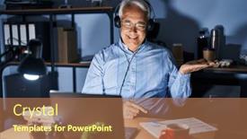  Presentation with hand palm - Presentation design enhanced with hispanic-senior-man-wearing-call background and a  colored foreground