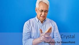  Presentation with arthritis - PPT theme featuring hispanic-senior-man-wearing-glasses background and a light blue colored foreground