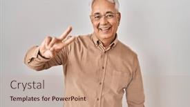  Presentation with victory - PPT layouts having hispanic-senior-man-wearing-glasses background and a coral colored foreground