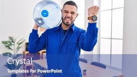  Presentation with water gallon - Presentation theme featuring hispanic-service-man-holding background and a ocean colored foreground