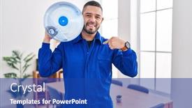  Presentation with water gallon - Presentation featuring hispanic-service-man-holding background and a ocean colored foreground