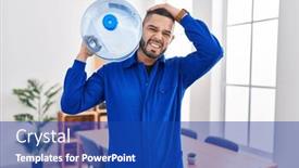  Presentation with water gallon - Theme consisting of hispanic-service-man-holding background and a royal blue colored foreground