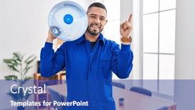  Presentation with water gallon - Presentation theme consisting of hispanic-service-man-holding background and a ocean colored foreground