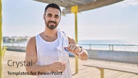  Presentation with water sports - Presentation theme having hispanic-sports-man-wearing-workout background and a  colored foreground