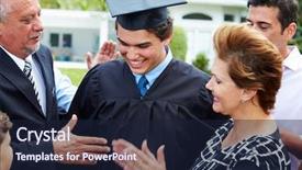  Presentation with graduation black graduate hat - PPT theme enhanced with hispanic student and family celebrating background and a wine colored foreground