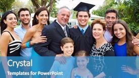  Presentation with graduation black graduate hat - Cool new slide set with hispanic student and family celebrating backdrop and a teal colored foreground