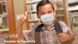  Presentation with foreign boy student - Audience pleasing presentation theme consisting of hispanic-student-boy-wearing-face backdrop and a coral colored foreground