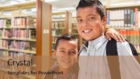  Presentation with happy birthday card brother - Slide deck having hispanic student brothers in library background and a coral colored foreground