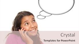  Presentation with paths - Colorful slides enhanced with hispanic teen aged girl on cell phone with blank thought bubble isolated on a white background - contains clipping paths backdrop and a lemonade colored foreground
