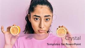  Presentation with sad girl - Amazing PPT layouts having hispanic-teenager-girl-with-dental backdrop and a lemonade colored foreground