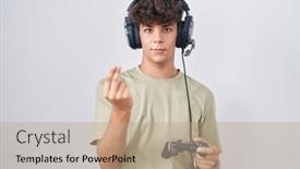  Presentation with video game - Presentation theme enhanced with hispanic-teenager-playing-video-game background and a  colored foreground