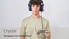  Presentation with video game - Slides featuring hispanic-teenager-playing-video-game background and a  colored foreground