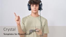  Presentation with controller - PPT theme consisting of hispanic-teenager-playing-video-game background and a mint green colored foreground