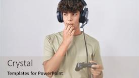  Presentation with controller - PPT theme with hispanic-teenager-playing-video-game background and a  colored foreground