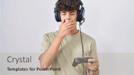  Presentation with sleepiness - Presentation theme consisting of hispanic-teenager-playing-video-game background and a coral colored foreground