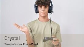  Presentation with controller - PPT layouts having hispanic-teenager-playing-video-game background and a coral colored foreground