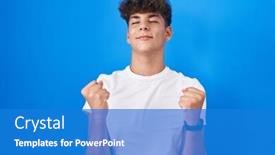  Presentation with blue eyes - PPT theme featuring hispanic-teenager-standing-over-blue background and a teal colored foreground