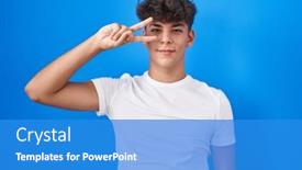  Presentation with blue - Presentation design having hispanic-teenager-standing-over-blue background and a teal colored foreground