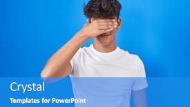  Presentation with blind - Presentation design with hispanic-teenager-standing-over-blue background and a teal colored foreground
