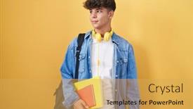  Presentation with backpack - Presentation featuring hispanic-teenager-wearing-student-backpack background and a  colored foreground