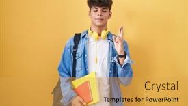  Presentation with backpack - Slide set consisting of hispanic-teenager-wearing-student-backpack background and a yellow colored foreground