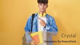  Presentation with backpack - PPT layouts enhanced with hispanic-teenager-wearing-student-backpack background and a yellow colored foreground