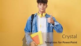  Presentation with backpack - PPT layouts enhanced with hispanic-teenager-wearing-student-backpack background and a yellow colored foreground