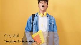  Presentation with backpack - Slide deck featuring hispanic-teenager-wearing-student-backpack background and a  colored foreground