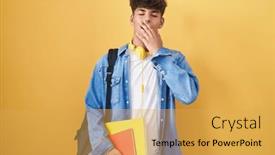  Presentation with sleepiness - Slides having hispanic-teenager-wearing-student-backpack background and a  colored foreground