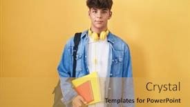  Presentation with cool - PPT theme having hispanic-teenager-wearing-student-backpack background and a  colored foreground