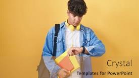  Presentation with backpack - Slides consisting of hispanic-teenager-wearing-student-backpack background and a yellow colored foreground