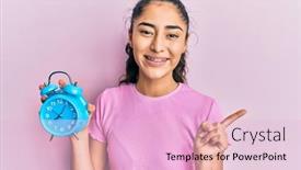  Presentation with alarm - Amazing PPT theme having hispanic-teenager-with-dental-braces backdrop and a lemonade colored foreground