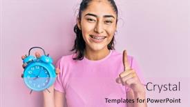  Presentation with clock face - Slide set consisting of hispanic-teenager-with-dental-braces background and a lemonade colored foreground