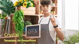  Presentation with working - Presentation theme consisting of hispanic-teenager-working-at-florist and a tawny brown colored foreground