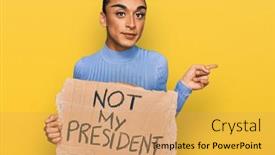  Presentation with protest - Amazing PPT layouts having hispanic-transgender-man-wearing-make backdrop and a yellow colored foreground