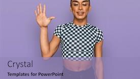  Presentation with long hair man - Cool new presentation design with hispanic-transgender-man-wearing-make backdrop and a light blue colored foreground