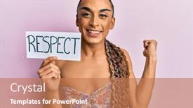  Presentation with respect - Amazing PPT theme having hispanic-transgender-man-wearing-make backdrop and a coral colored foreground