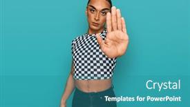  Presentation with hand palm - Presentation theme enhanced with hispanic-transgender-man-wearing-make background and a teal colored foreground