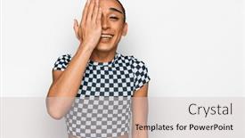  Presentation with long hair man - PPT theme enhanced with hispanic-transgender-man-wearing-make background and a light gray colored foreground