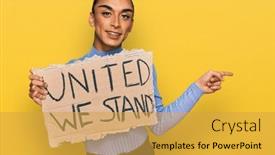  Presentation with long hair man - Presentation theme having hispanic-transgender-man-wearing-make background and a yellow colored foreground