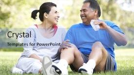  Presentation with movement exercise - PPT theme with hispanic water - senior couple resting after exercise background and a light blue colored foreground