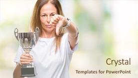  Presentation with award winner - Slide set featuring hispanic winner woman celebrating award background and a cream colored foreground