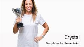  Presentation with award winner - Audience pleasing PPT layouts consisting of hispanic winner woman celebrating award backdrop and a white colored foreground
