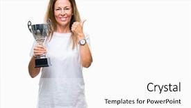  Presentation with award winner - Beautiful slide deck featuring hispanic winner woman celebrating award backdrop and a white colored foreground